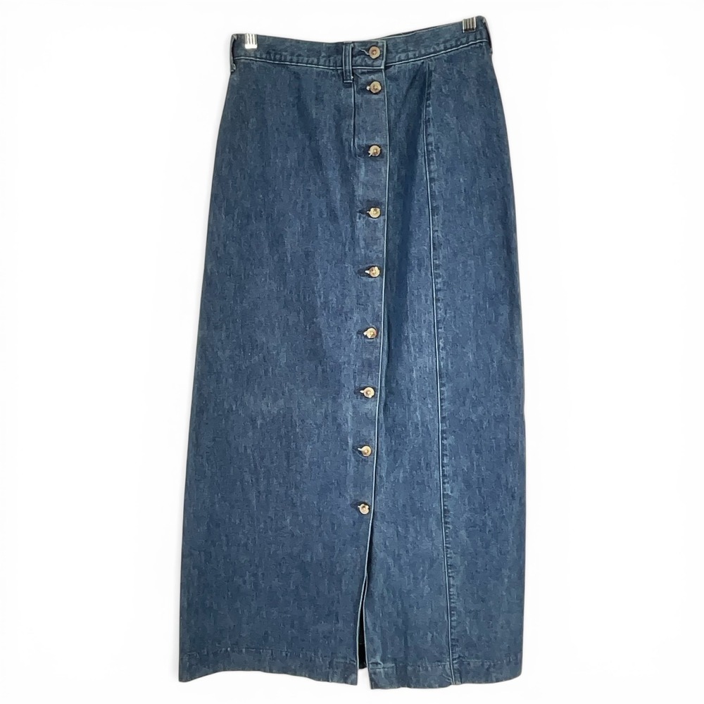 Vintage Duck Head Denim Maxi Skirt Womens 10 Blue Button Front High Waist Cotton